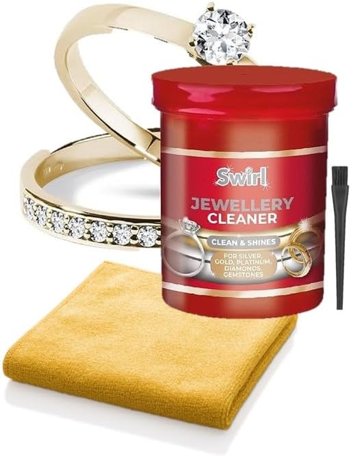 Jewellery Cleaner - Silver &amp;amp; Gold Jewellery &amp;ndash; 145ml Liquid Cleaning Solution With Basket, Brush &amp;amp; Polishing Cloth &amp;ndash; Jewellery Cleaning Kit for Rings, Earrings &amp;amp; Watches - Swirl Jewellery Cleaner