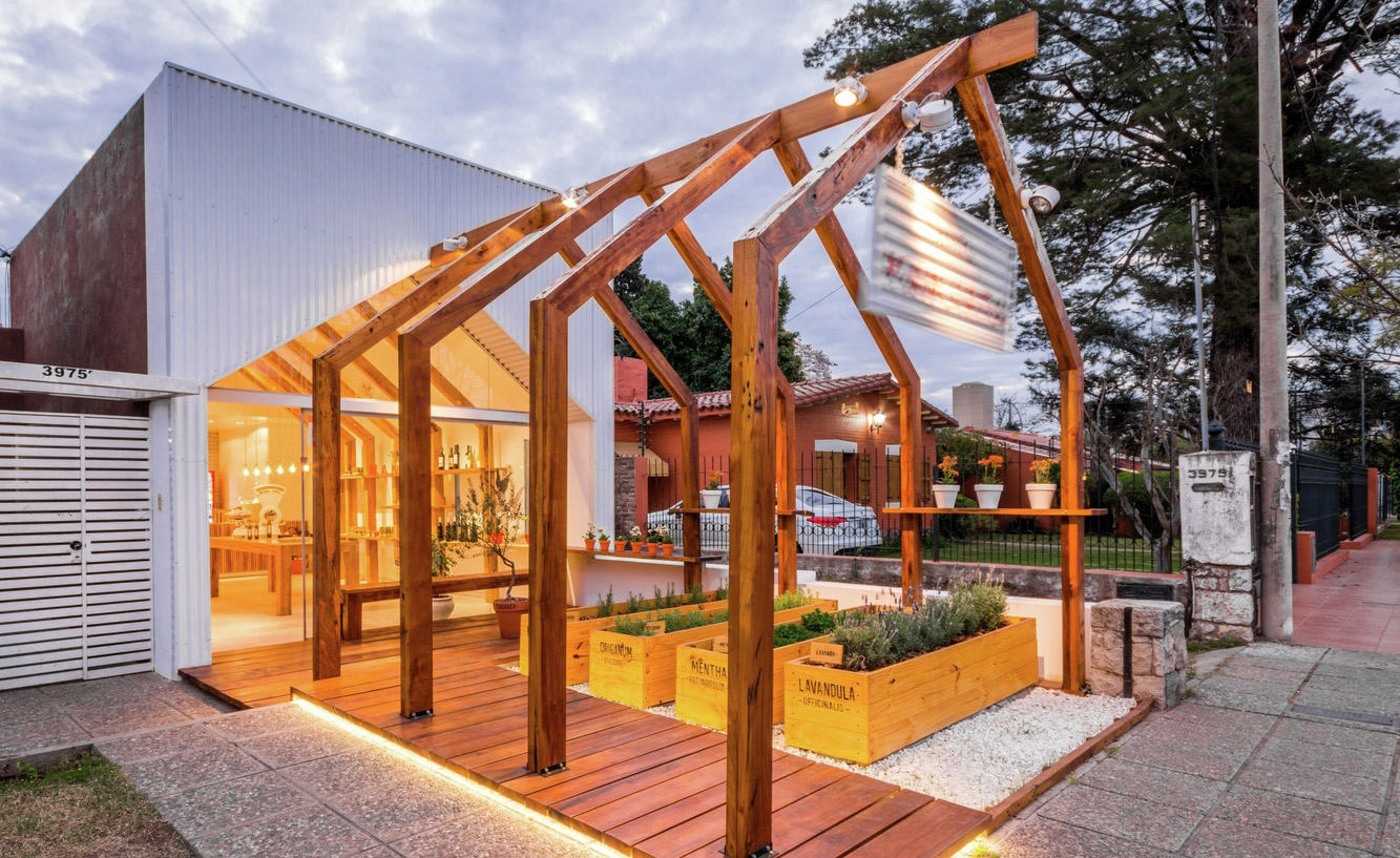 Wooden herb planters outside