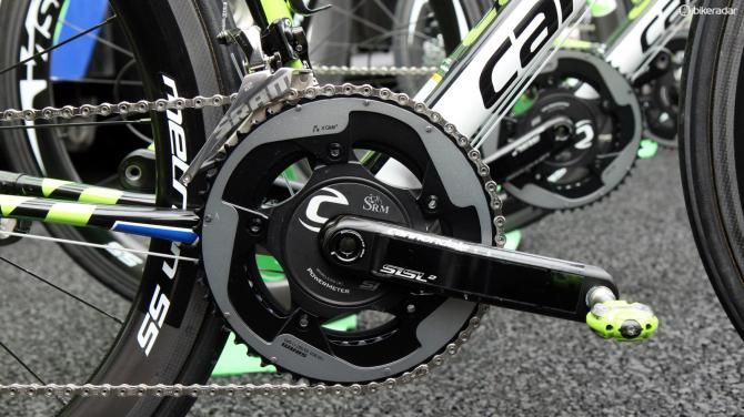 Ivan Basso's (Cannondale) Cannondale Hollowgram SiSL2 crankarms are augmented by an SRM power meter