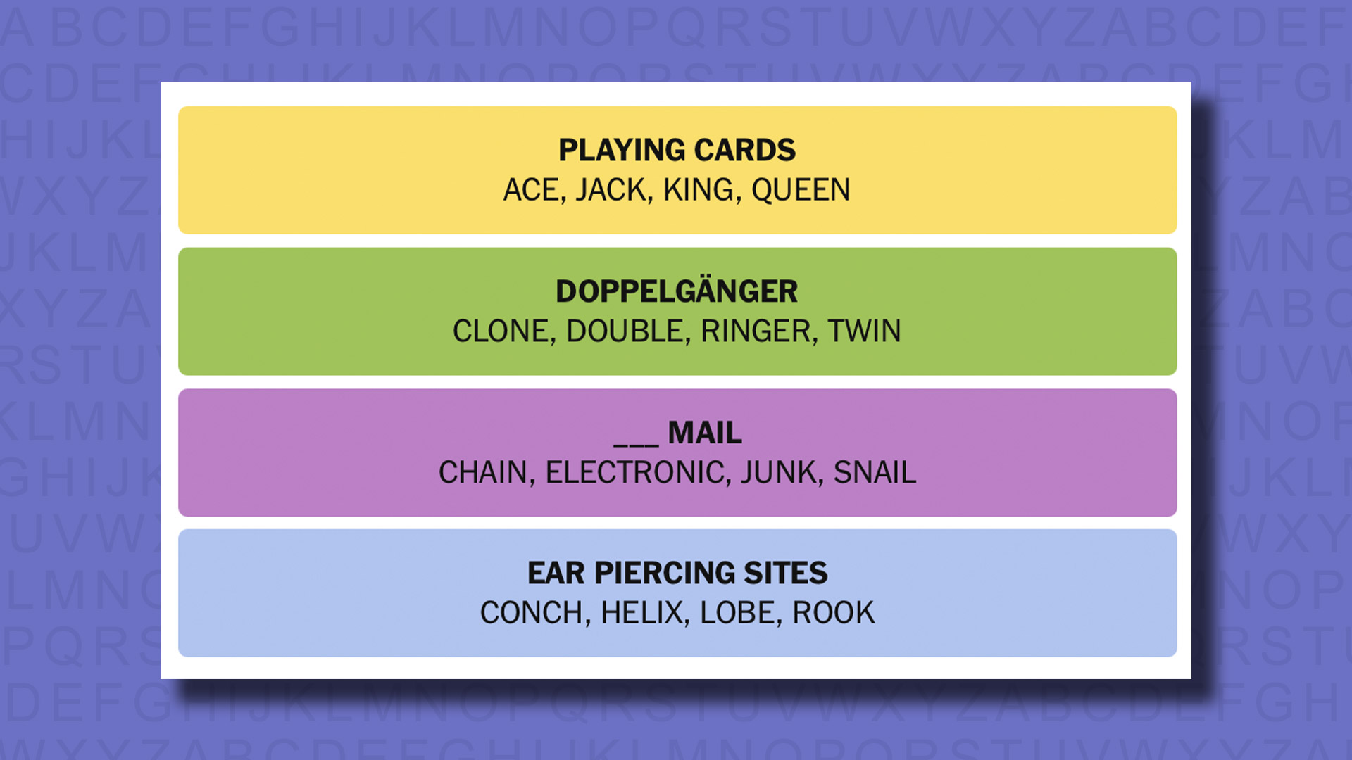 NYT Connections answers for game 714 on a purple background