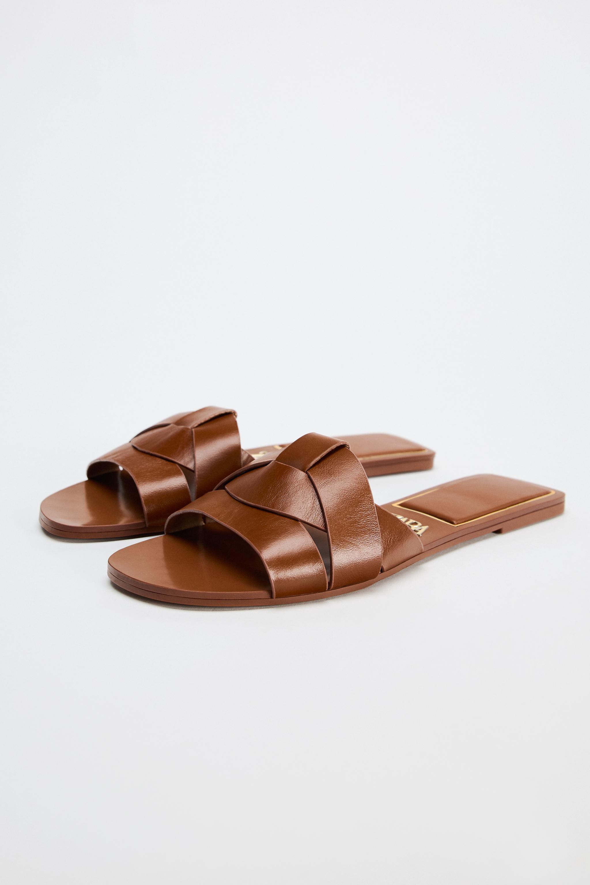 Cross-Strap Flat Leather Sandals