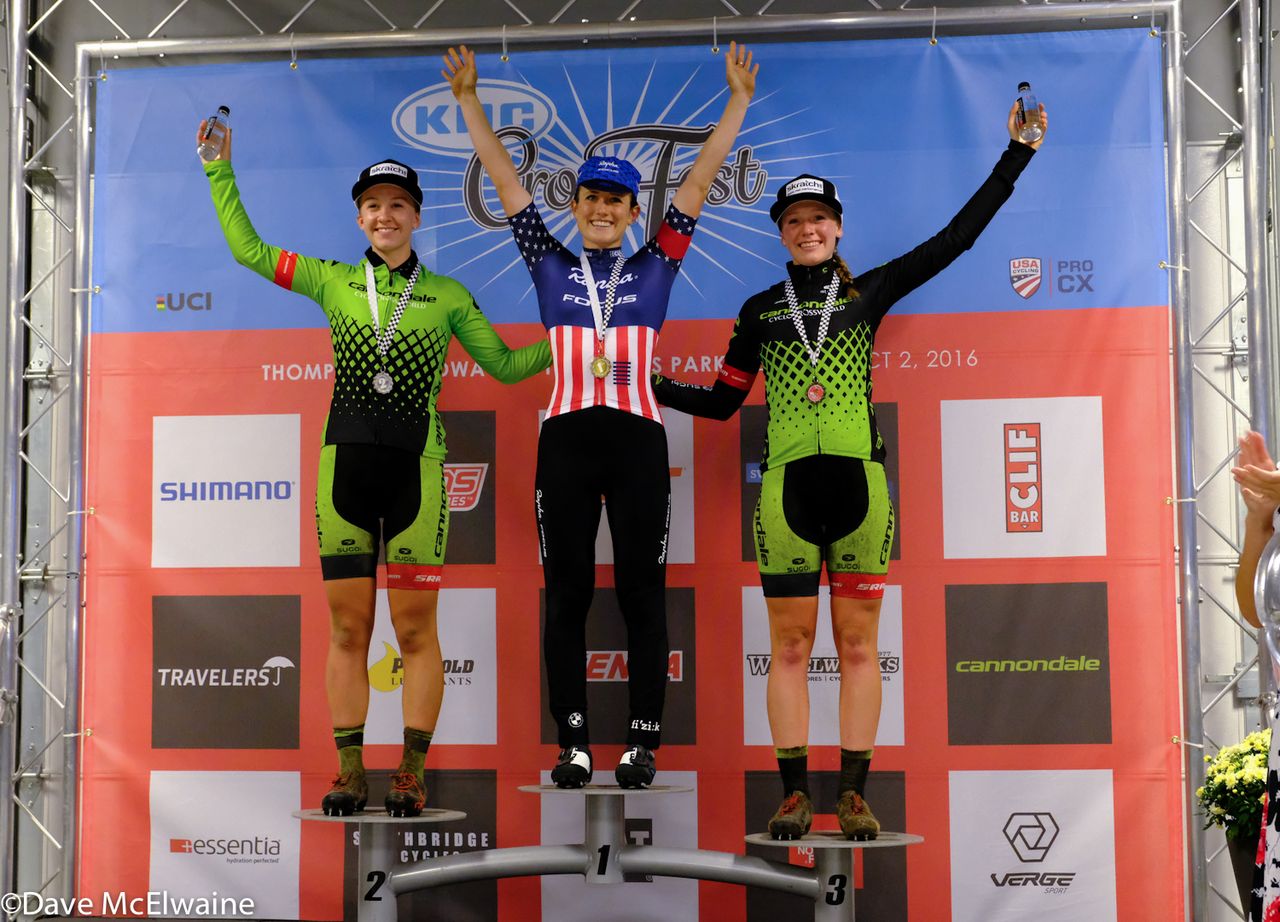 U-23 Podium (L to R) Emma White (Cannondale) 2nd, Ellen Noble (Aspire Racing) 1st, Ruby West (Cannondale) 3rd