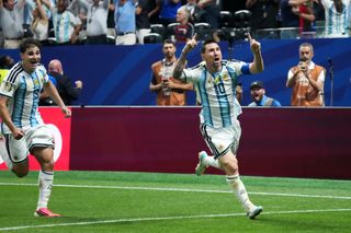 ATLANTA, GEORGIA - JULY 07: Lionel Messi #10 of Argentina celebrates scoring his team's second goal during the FIFA World Cup 2026 Round of 16 match between Argentina and Egypt at Atlanta Stadium
