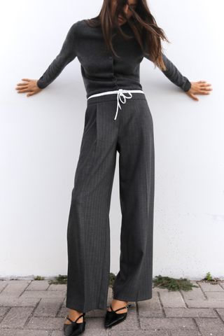 Wide-Leg Trousers With Double Waistband