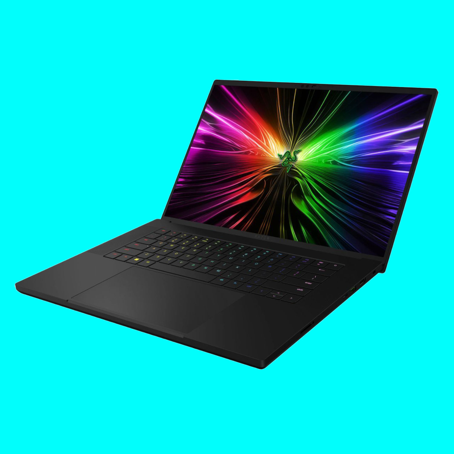 Razer Blade 16 2024 gaming laptop against a teal background