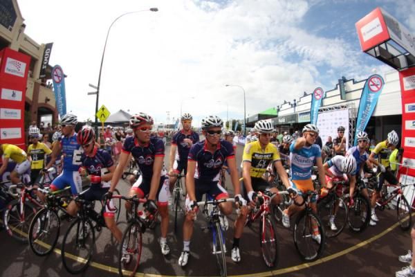 Riders on the start line. There was a healthy field for the open men's race.