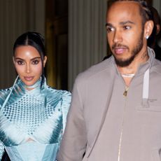 Kim Kardashian wore a cool-blue corset with high-rise jeans as her date night outfit