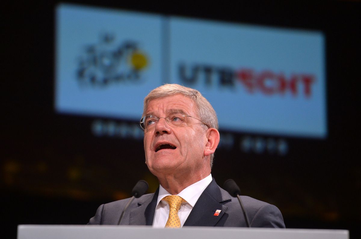 Utrecht mayor Jan van Zanen at the Tour de France route presentation in Paris