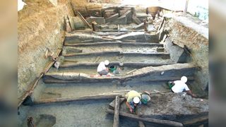 The mysterious Bronze Age structure – a pit excavated from a hilltop and extensively lined with timbers – was unearthed by Italian archaeologists in 2004 near the town of Noceto.