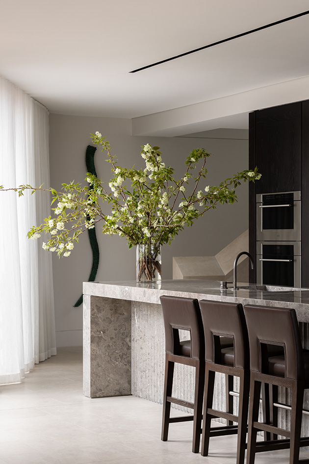 interiors and vistas at Sydney penthouse, a minimalist space in grey and white colours