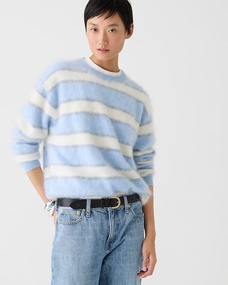 Brushed Cashmere Relaxed Crewneck Sweater in Stripe