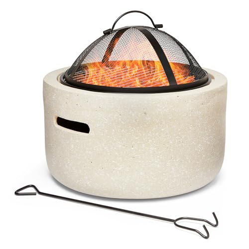 Vonhaus Fire Pit – 2 in 1 Firepit With Bbq Cooking Grill for Outdoor, Garden, Patio – Mgo Material, Stone Effect Finish, Fire Poker & Mesh Cover Included, Carry Handles – Use Wood or Charcoal to Fuel