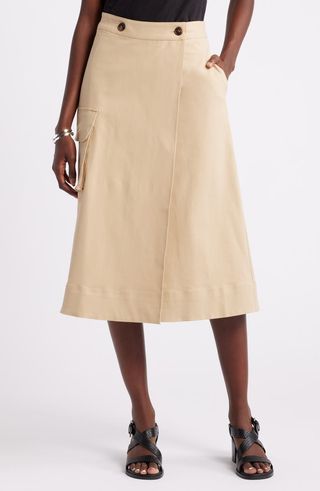 Stretch Cotton Midi Cargo Skirt