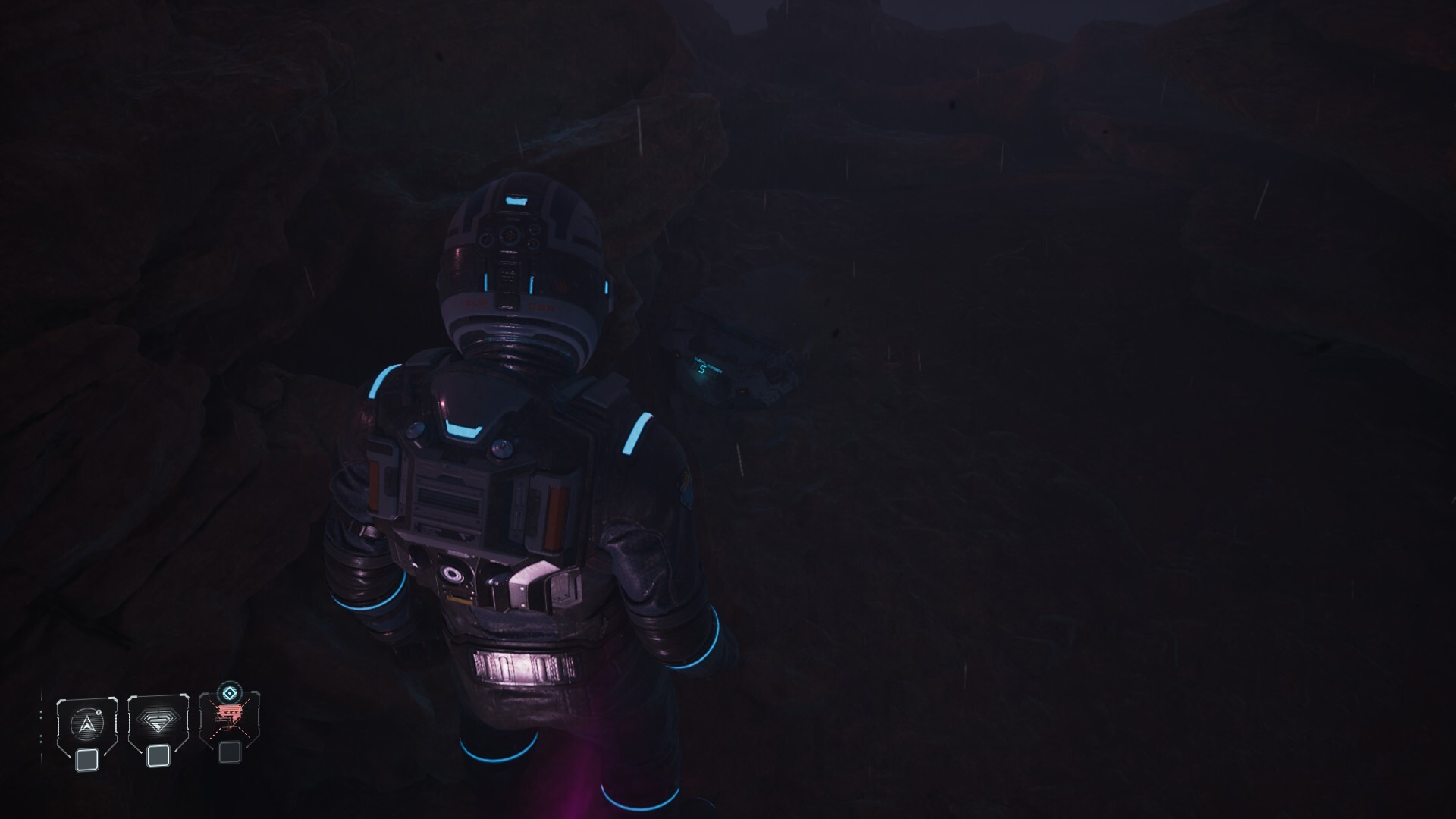 A player stood over a serial number rock in Directive 8020 showing the number 5