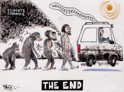 Editorial cartoon world climate change global warming evolution pollution
