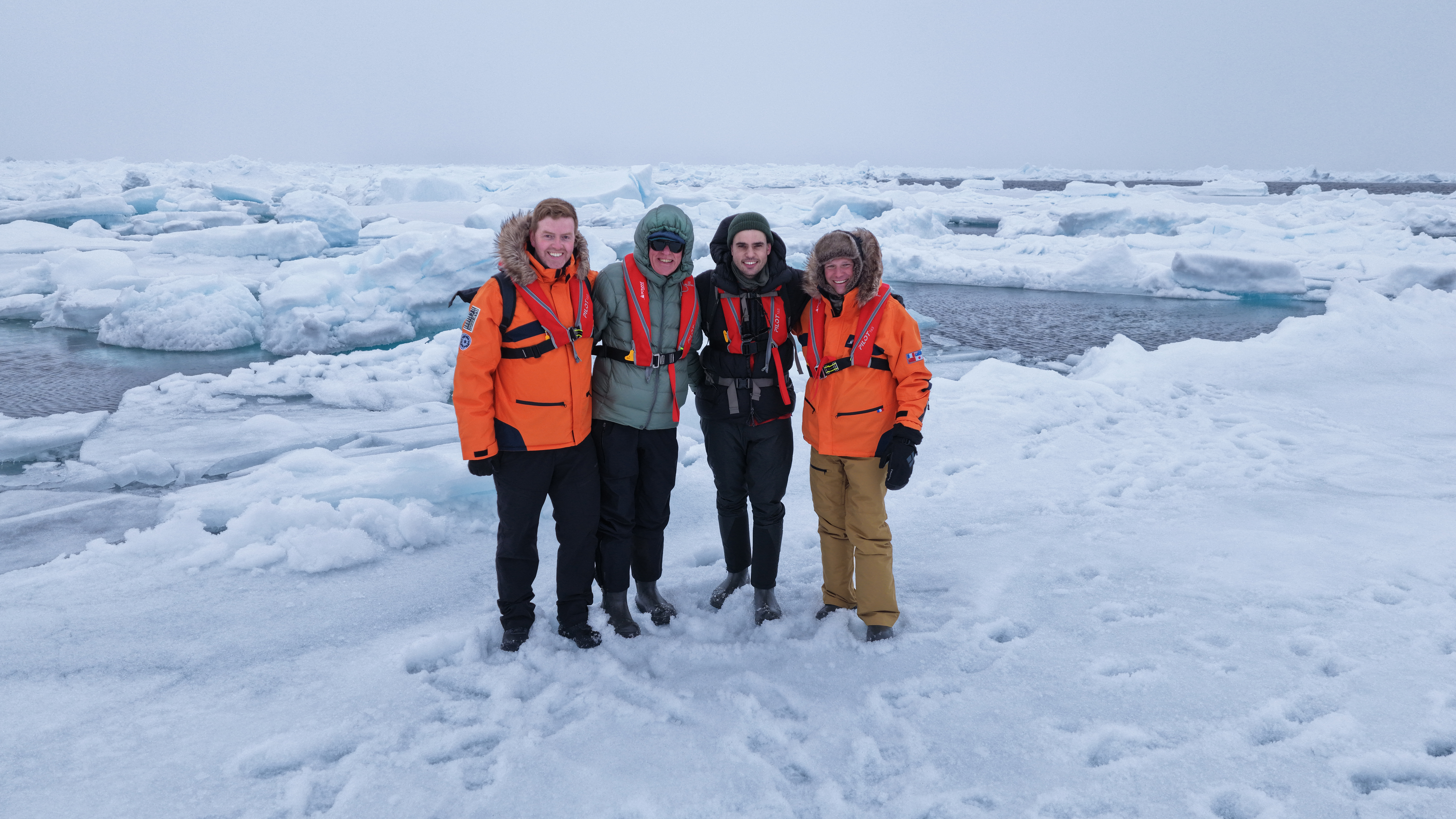 Orly Orlyson, Peter Hillary, Alexander Hillary, and Mark Armstrong at the North Pole in 2025