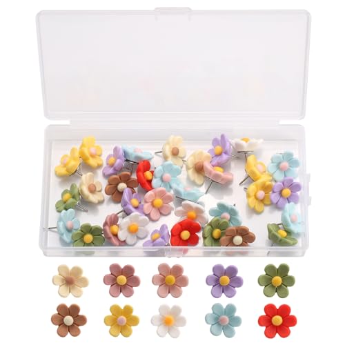Runxsam 33 Pcs Colorful Flower Push Pins for Cork/notice Boards
