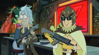Rick and Birdperson ready to fight in Rick And Morty