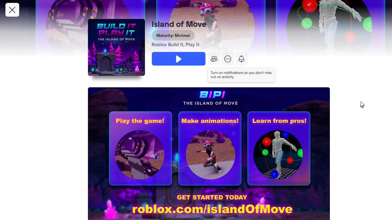 The Island of Move game selection screen on PC to get Roblox codes.