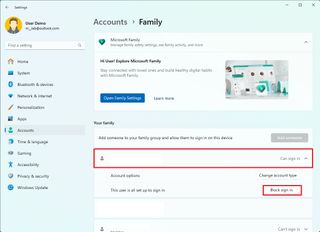 Block family account on Windows 11