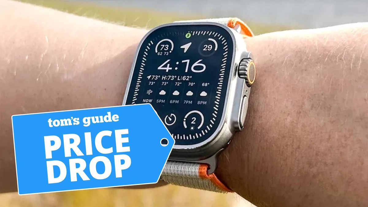 Man wearing Apple Watch Ultra 2 with Price Drop tag