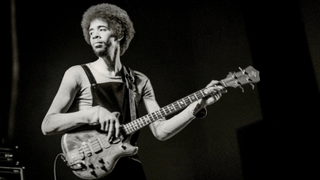 Stanley Clarke of Return To Forever performing on stage at the New Victoria Theatre in London, 4th May 1976.
