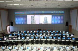 Command Hall of the Jiuquan Satellite Launch Center, where ground controllers will command the launch of Shenzhou-9 manned spacecraft. Image released June 12, 2012.