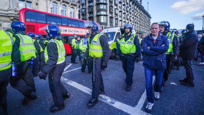 Police defending the cenotaph in Whitehall