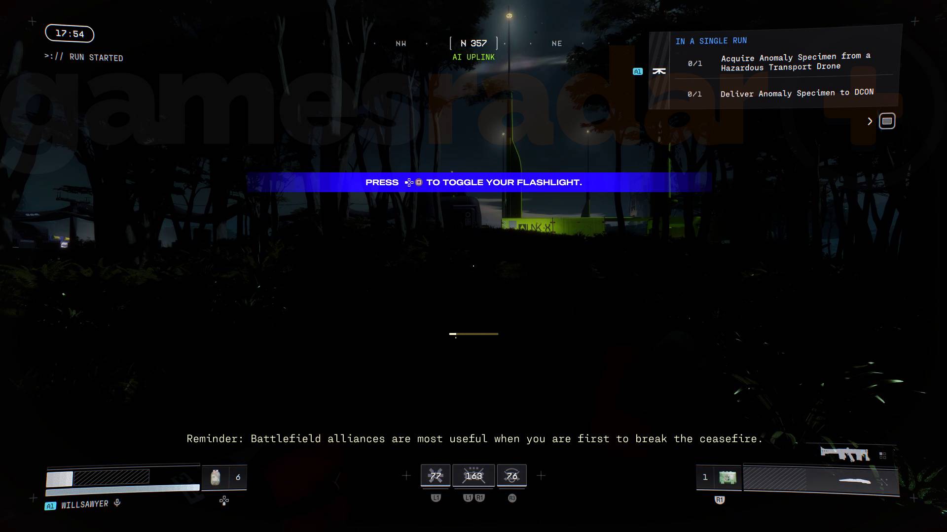 Marathon flashlight prompt on night marsh map