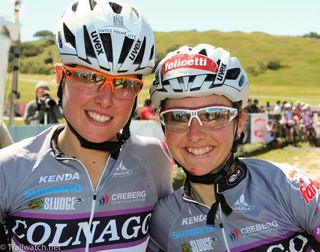 Colnago's Nathalie Schneitter (L) and Eva lechner (R) made the trip over from Europe