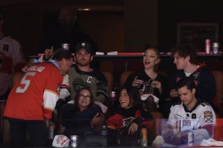 Ariana Grande and Ethan Slater at the Stanley Cup final in Sunrise, Florida on Saturday, June 8, 2024