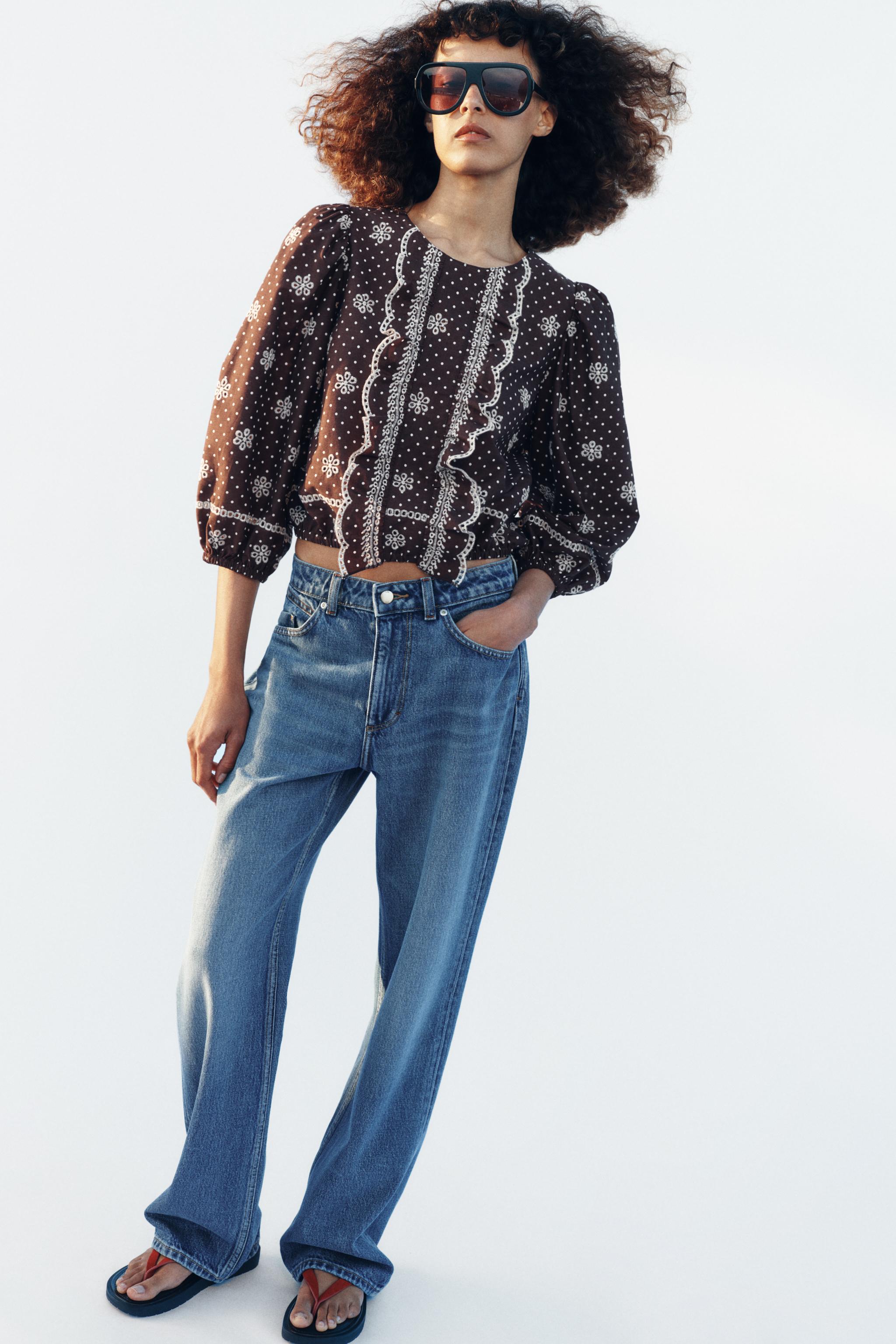 Polka Dot Blouse With Cutwork Embroidery