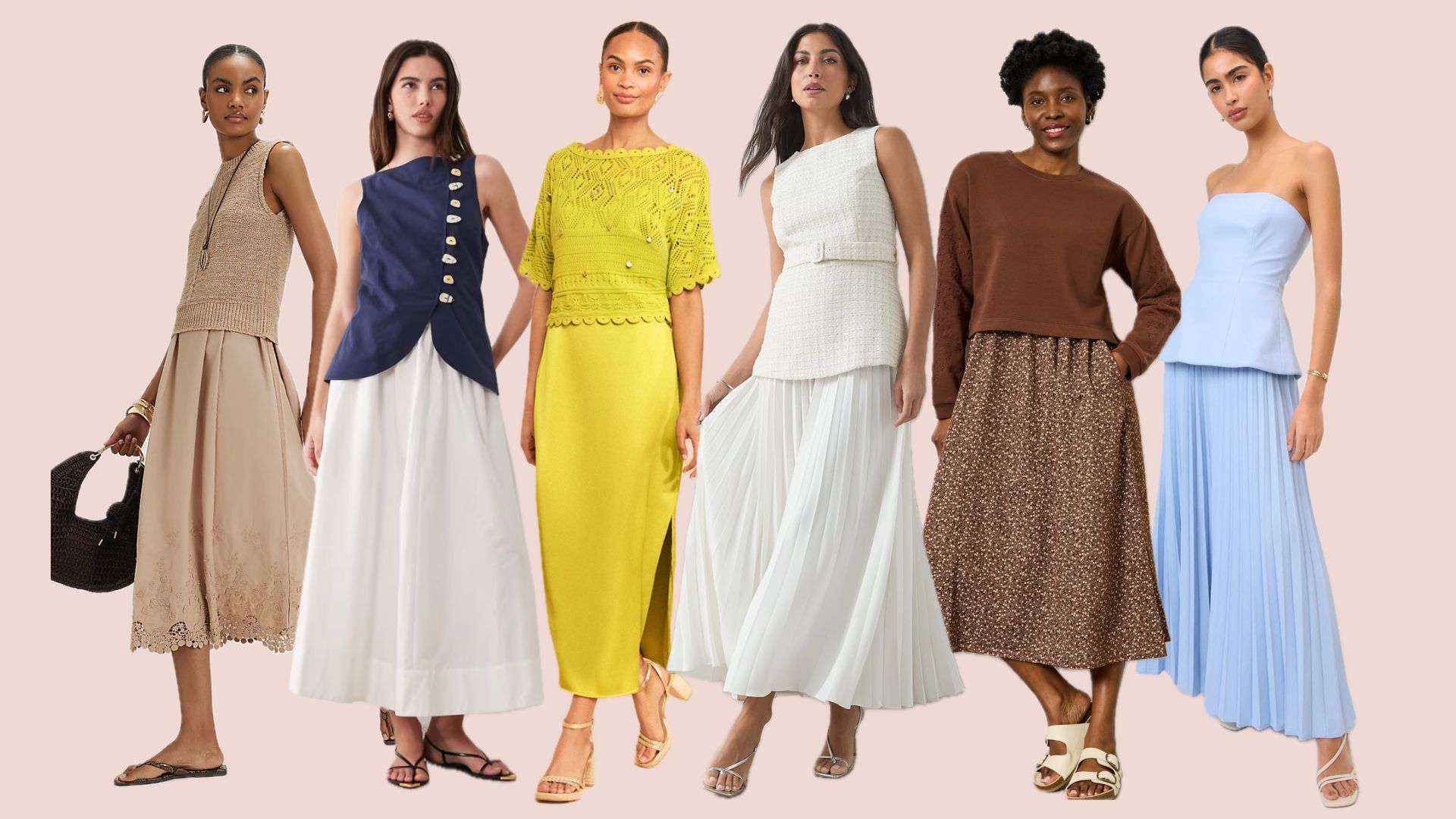 six models wearing 2-in-1 dresses