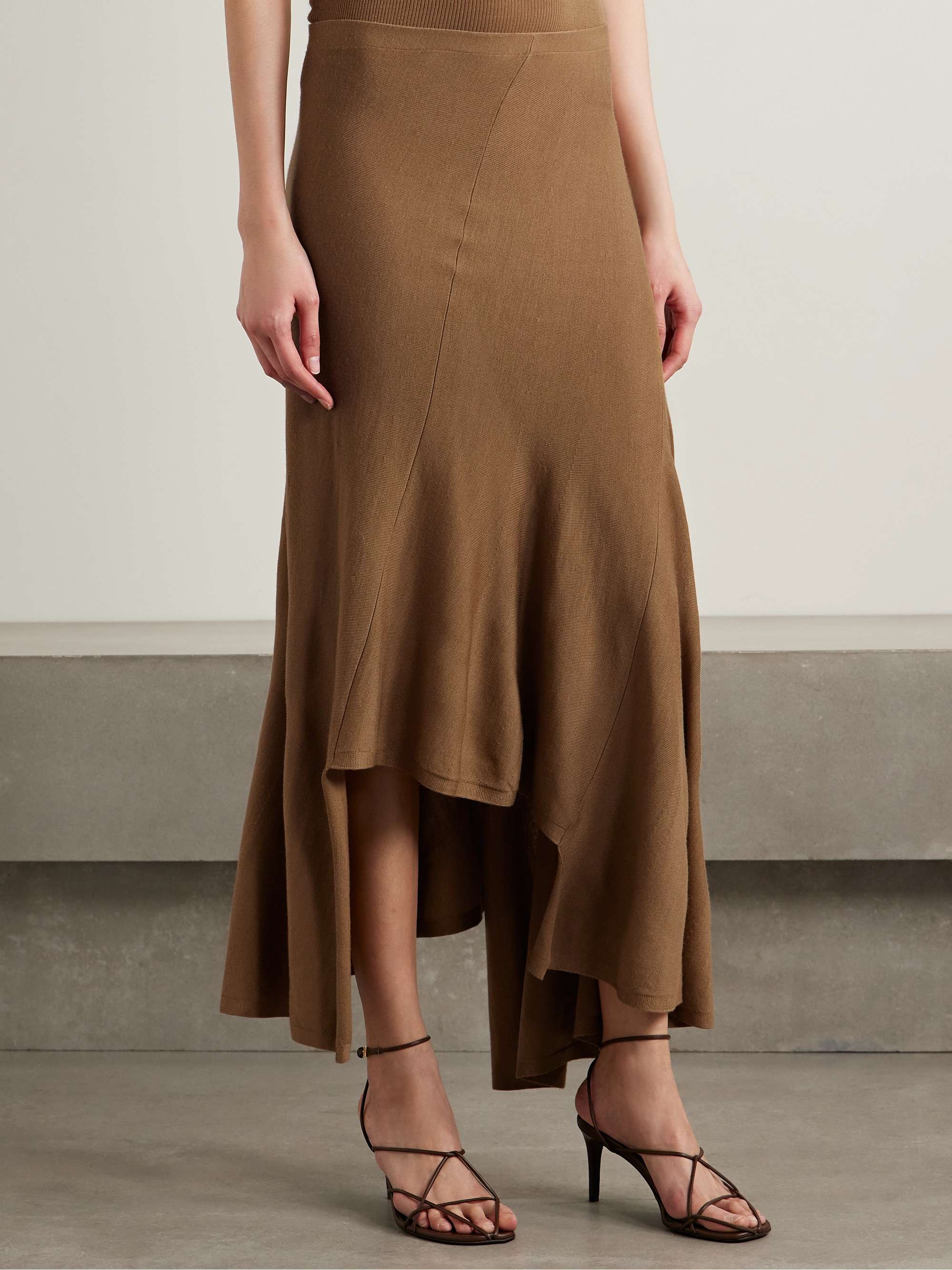 Asymmetric Wool-Blend Midi Skirt