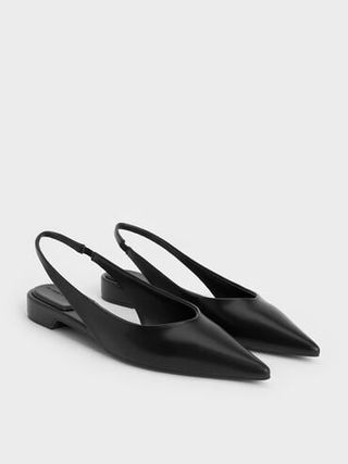 Pointed-Toe High-Vamp Slingback Flats