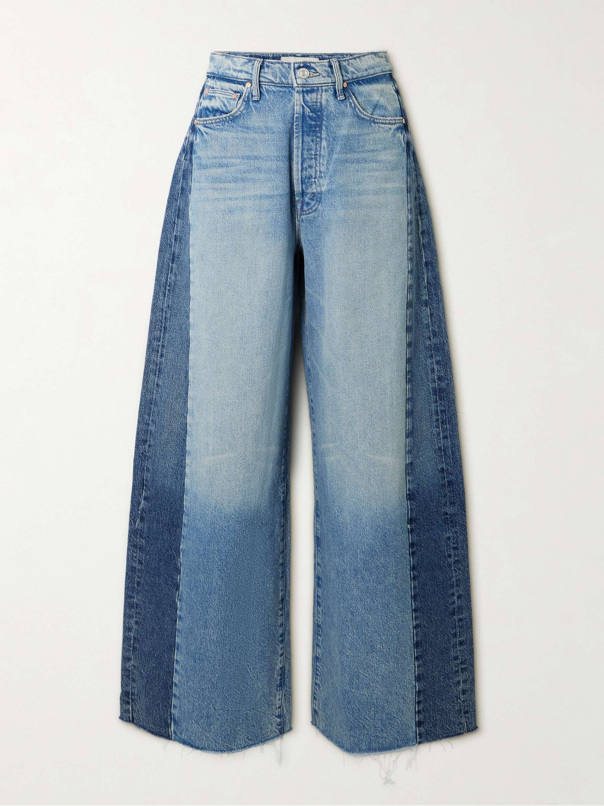 The Pipe Dream Button Sneak Fray Distressed High-Rise Wide-Leg Jeans