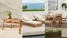 Wayfair Outdoor Sale, three panel image of seating outside