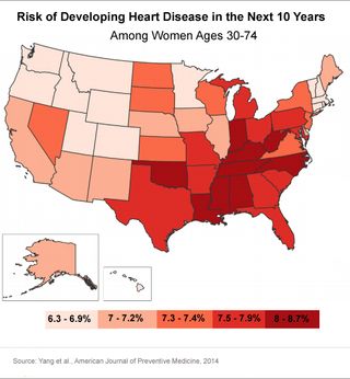 The risk of developing heart disease varies by state.
