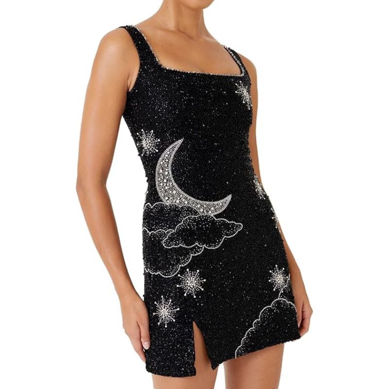 Cffvdiz, Embroidered Printed Split Hem Short Dress