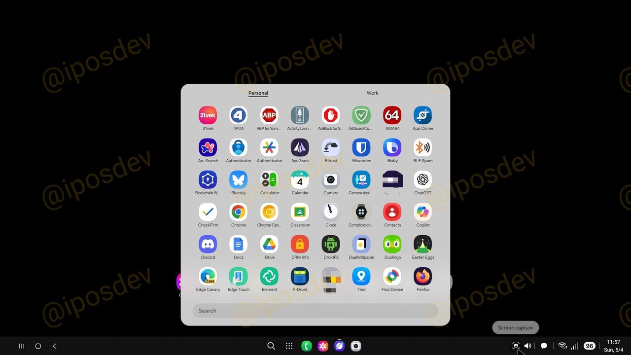Leaked images of Samsung DeX in One UI 8 test version