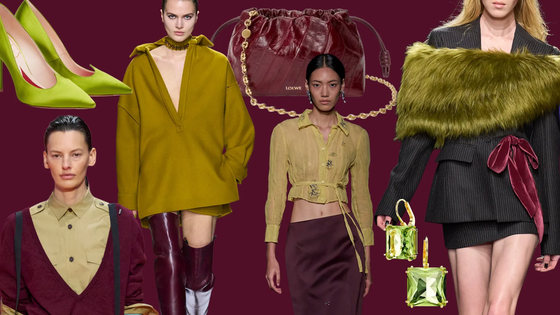 Chartreuse and burgundy runway looks