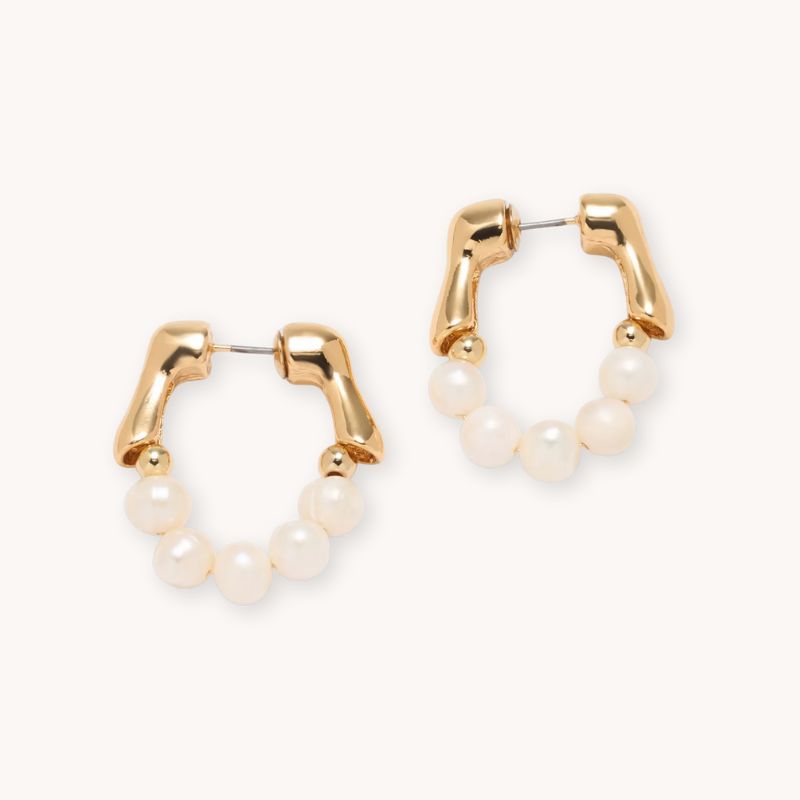 Gold hoops with pearls 