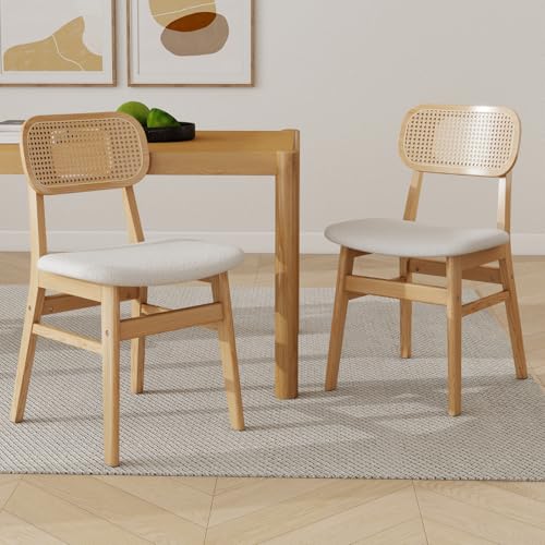 Chairus Rattan Dining Chairs Set of 2 Faux Fur Kitchen Chair for Dining Room Armless Side Chairs With Wood Legs (beige)