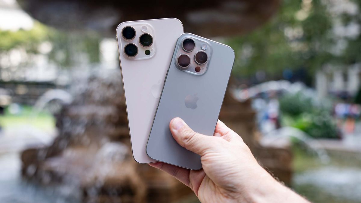 iPhone 16 Pro Max and iPhone 16 Pro showing rear cameras in hand 