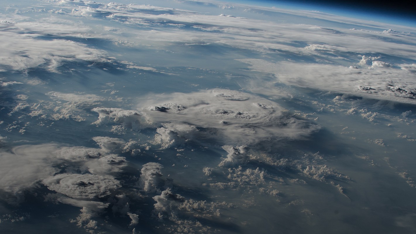 View of clouds in Earth's atmosphere from space.