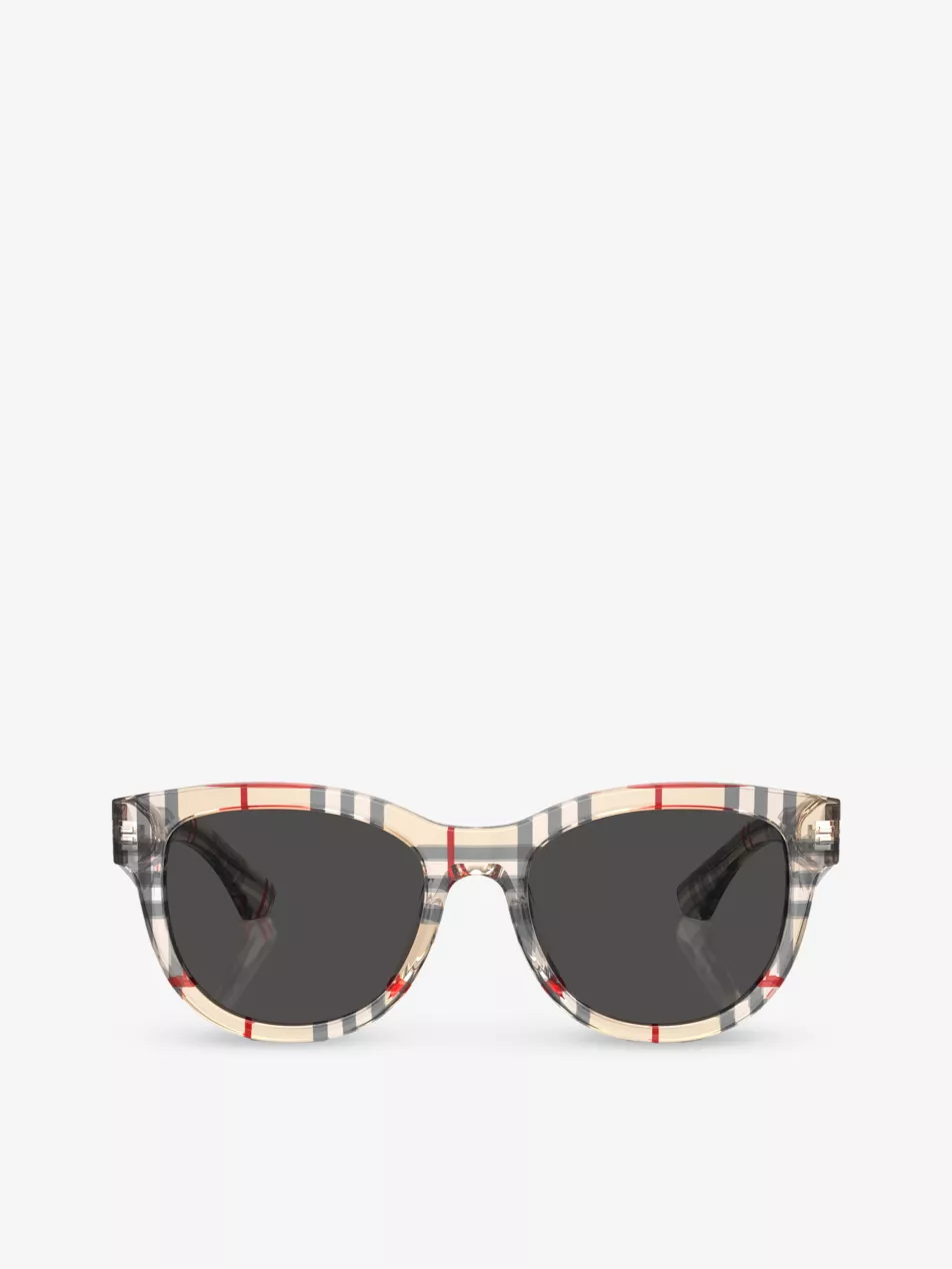 Be4432u Round-Frame Checked Acetate Sunglasses