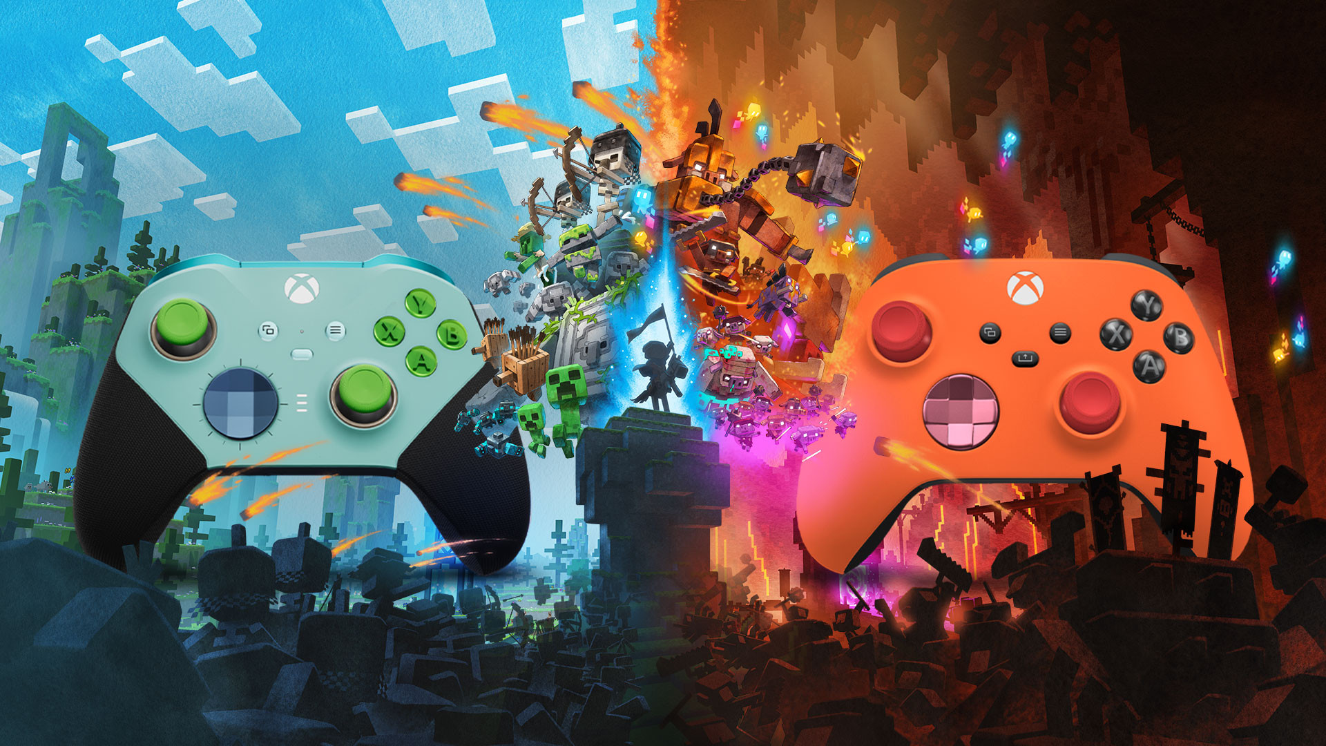 Controladores inspirados em Minecraft Legends do Xbox Design Lab