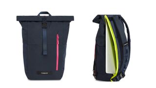 The Timbuk2 laptop bag, in black and pink/yellow zips.