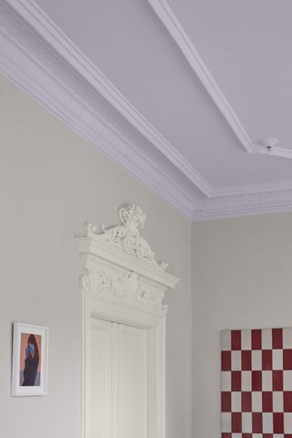 a lavender painted ceiling and trim in a room