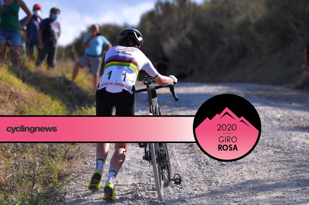 ARCIDOSSO, ITALY - SEPTEMBER 12: Annemiek Van Vleuten of The Netherlands and Team Mitchelton - Scott / Mechanical Problem / Gravel Strokes / during the 31st Giro d'Italia Internazionale Femminile 2020, Stage 2 a 124,8km stage from Civitella Paganico to Arcidosso / @GiroRosaIccrea / #GiroRosa / on September 12, 2020 in Arcidosso, Italy. (Photo by Luc Claessen/Getty Images)